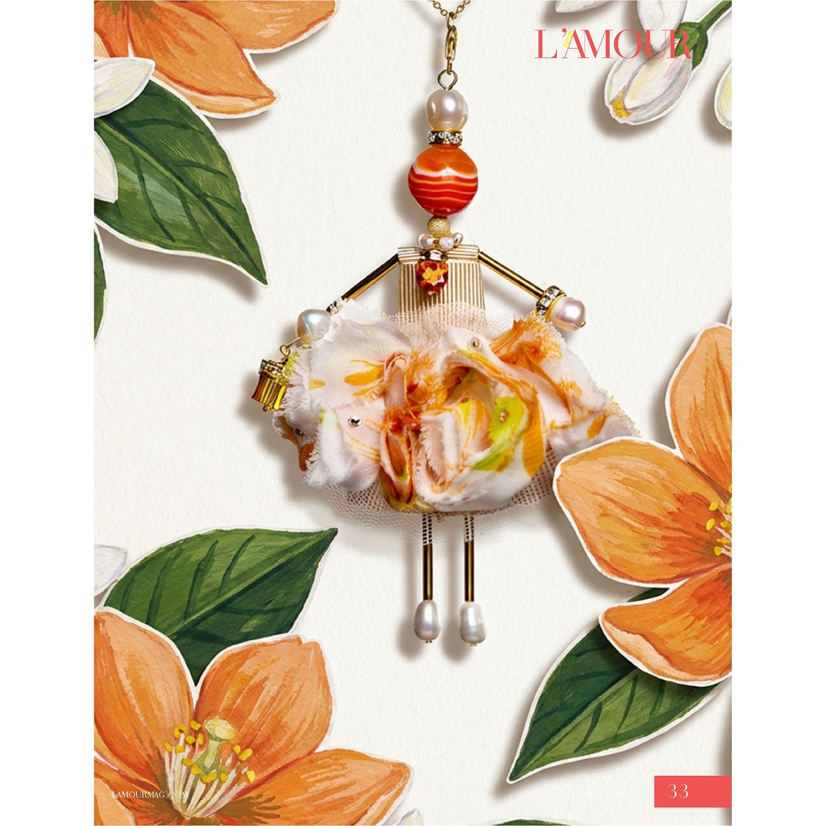 “Redhead Wonder” — designer jewelry piece by Spanish brand SARANA® from the “Celebration” collection featured in an international magazine