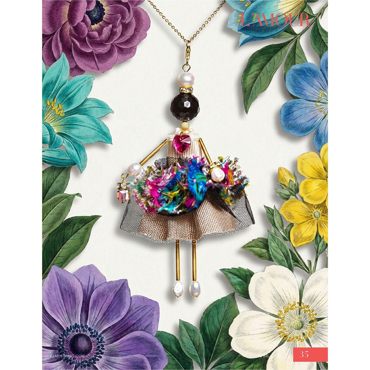 “Mademoiselle” jewelry doll pendant — unique Spanish designer jewelry piece by SARANA® from the “Celebration” collection